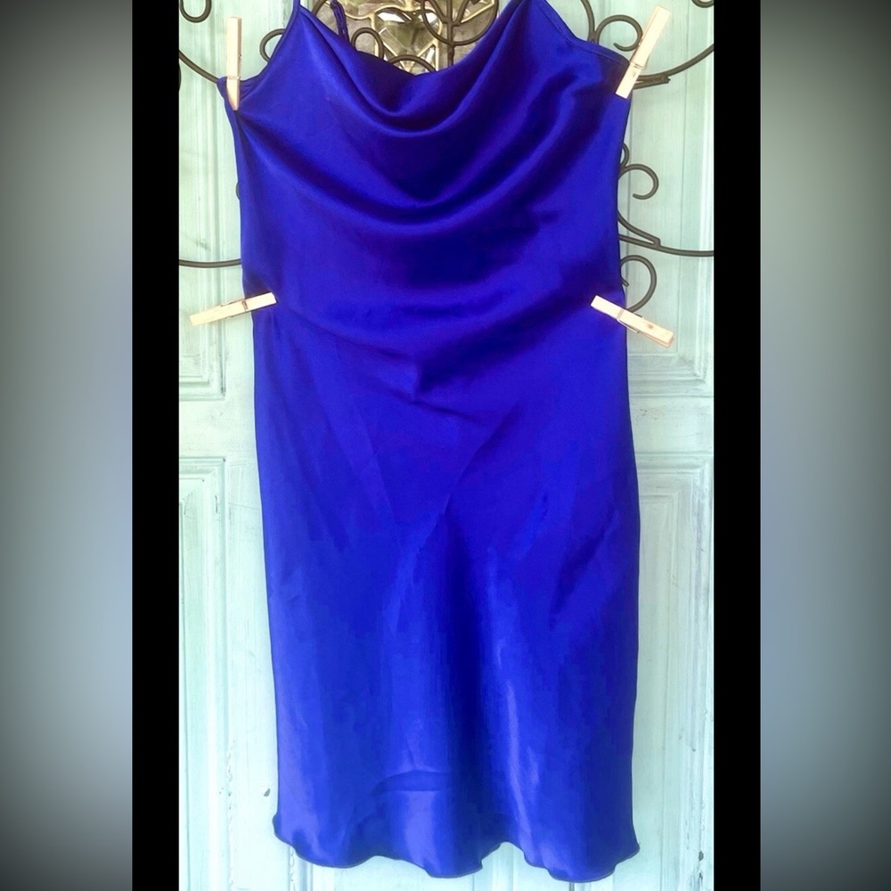Bebe Bias Satin Midi Slip Dress Size XS Royal Blue Sleeveless Cowl Neck Y2K
